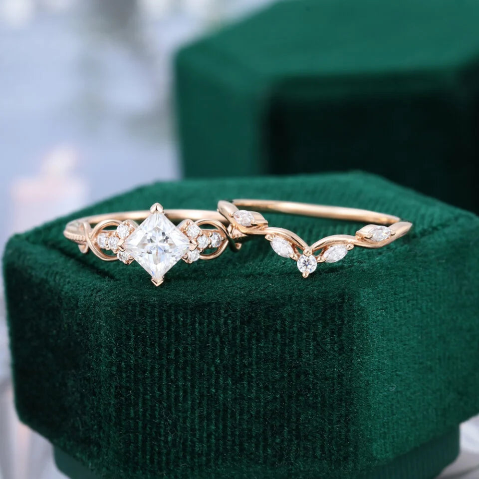 1.5 ct Princess Cut Diamond Wedding Ring Set Infinity Design Bridal Ring Set 18k Gold