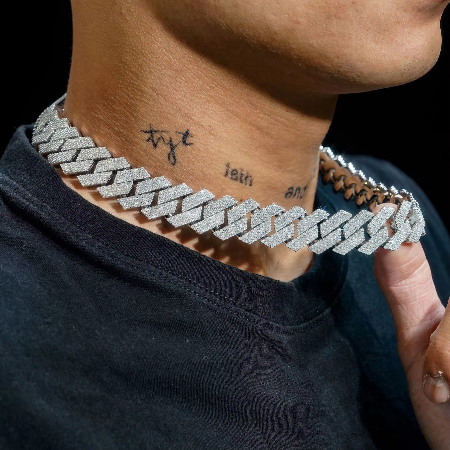 18mm diamond cubain chain white gold 18K vermeil
