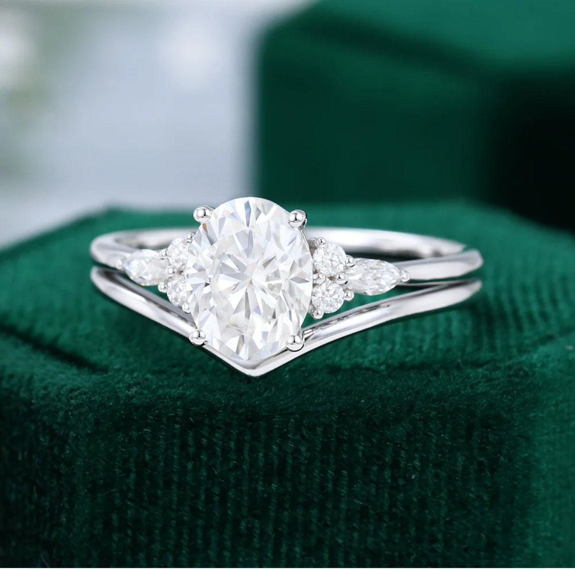 2 ct White Gold Oval Cut Diamond Engagement Ring Set 18k Gold