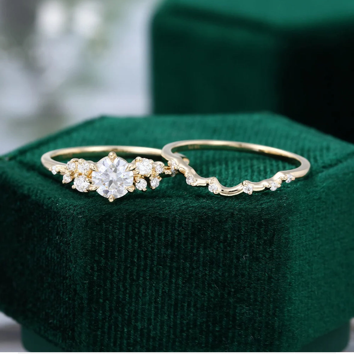 1.5 ct Petite Flip Snowdrift | Round Cut Diamond Matching Ring Set Art Deco Bridal Ring Set 18k Gold