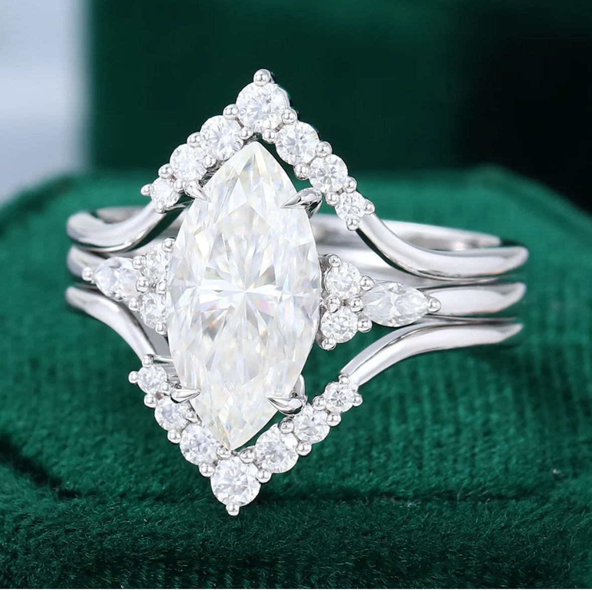 1.5 ct Vintage Marquise Cut Diamond Engagement Ring Set 18k Gold