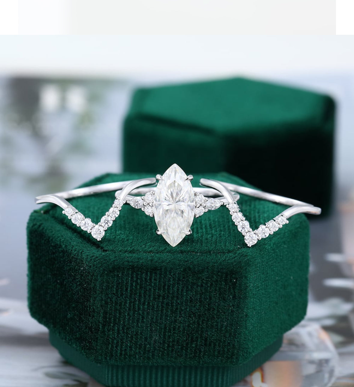 1.5 ct Vintage Marquise Cut Diamond Engagement Ring Set 18k Gold