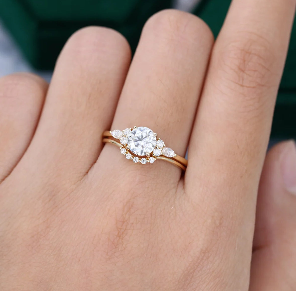 1.5 ct Vintage 14K Yellow Gold Round Cut Diamond Engagement Ring Set