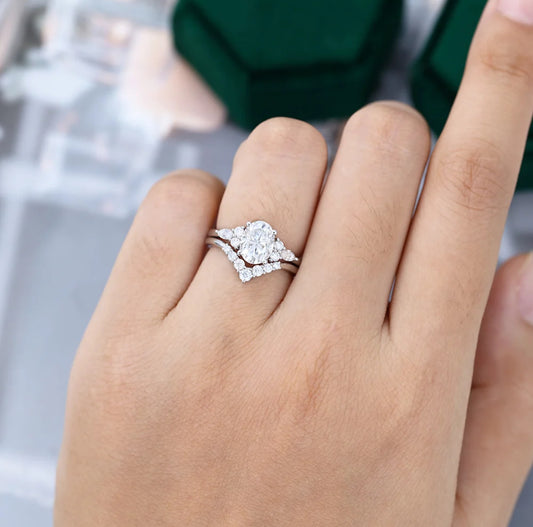 1.5 ct  Oval Diamond Engagement Ring Set 18k White Gold