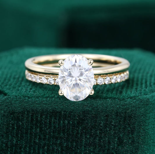 1.5 ct Oval Cut Diamond Pave Ring Set 18k Gold For Women
