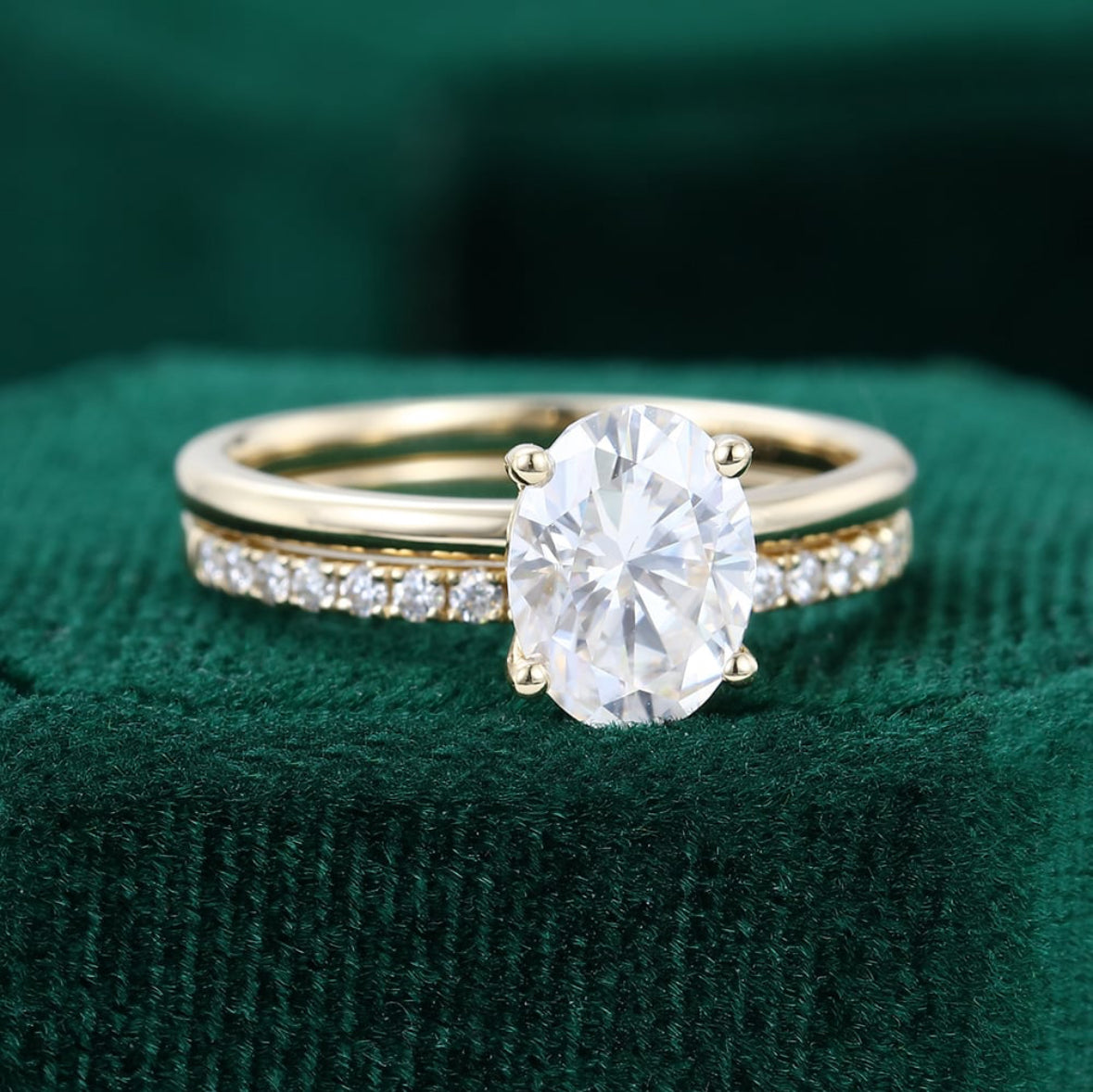 1.5 ct Oval Cut Diamond Pave Ring Set 18k Gold For Women