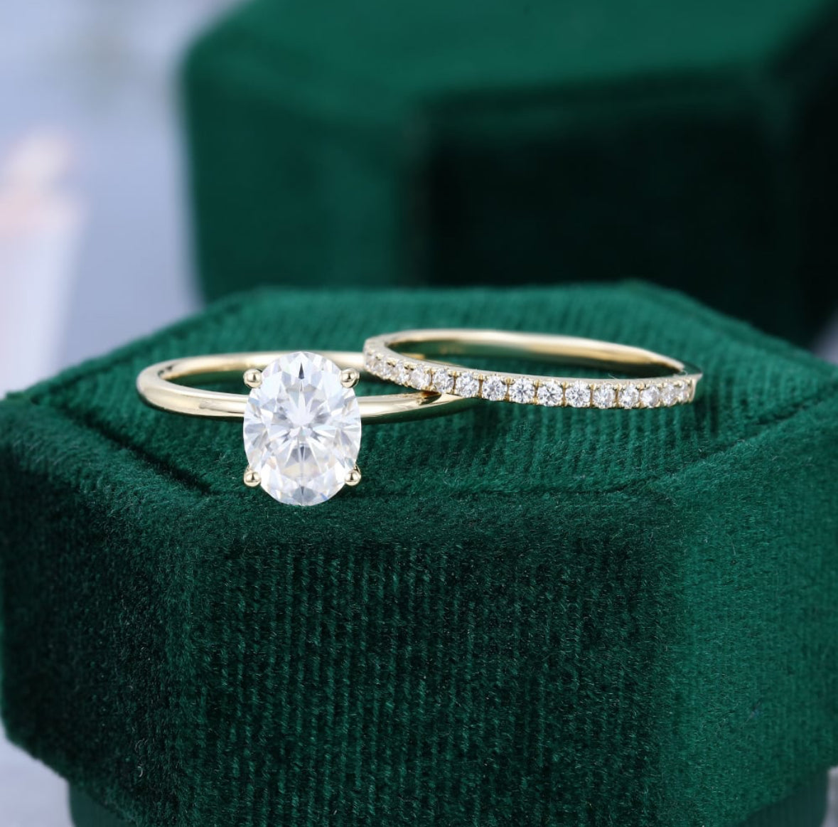 1.5 ct Oval Cut Diamond Pave Ring Set 18k Gold For Women