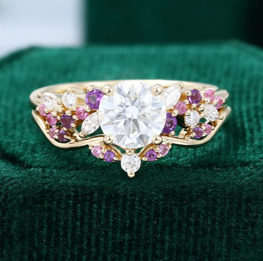 1.5 ct Heather Hues Engagement Ring Set Diamond Promise Ring Set 18k Gold For Her