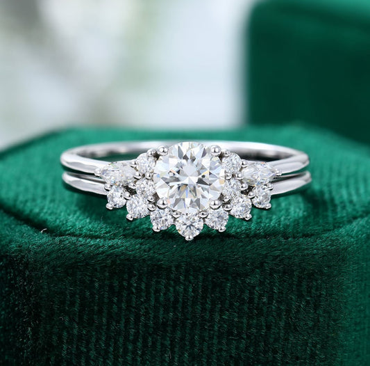 1.5 ct White Gold Round Cut Diamond Engagement Ring Set 18k Gold