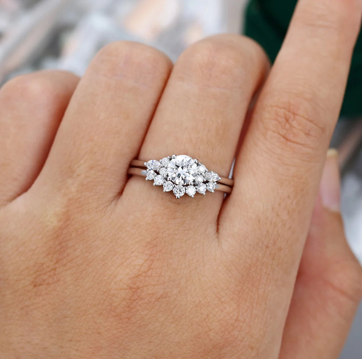 1.5 ct White Gold Round Cut Diamond Engagement Ring Set 18k Gold
