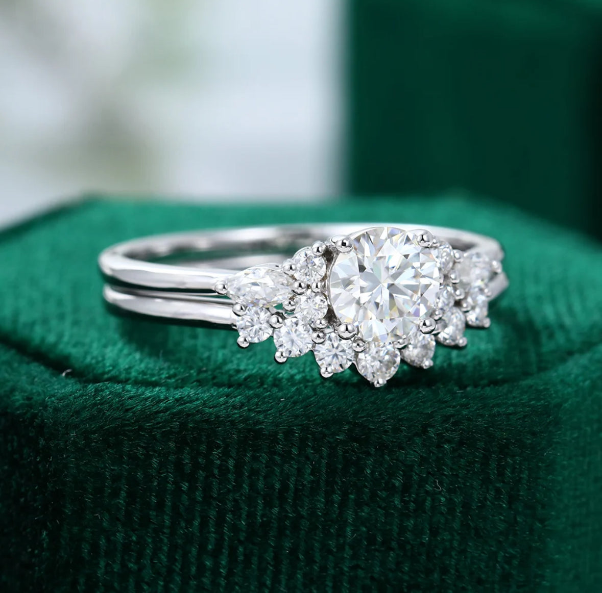 1.5 ct White Gold Round Cut Diamond Engagement Ring Set 18k Gold