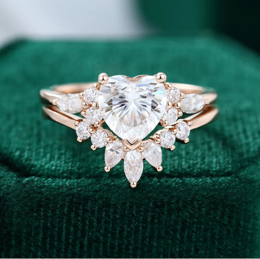 1.5 ct Heart Cut Diamond Engagement Ring Set 18k Gold
