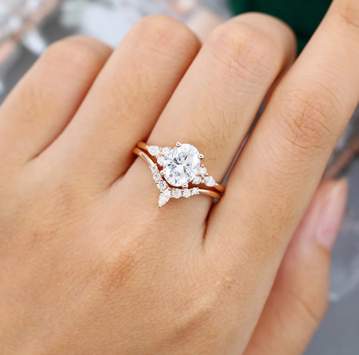 1.5 ct Oval Cut Diamond Bridal Ring Set 18k Gold For Women