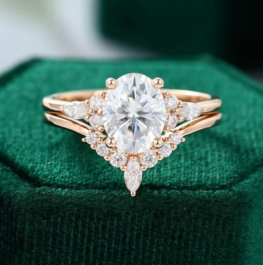 1.5 ct Oval Cut Diamond Bridal Ring Set 18k Gold For Women