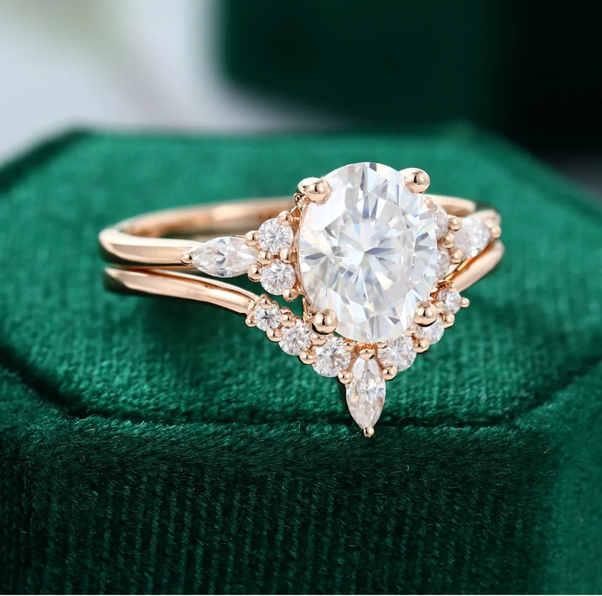 1.5 ct Oval Cut Diamond Bridal Ring Set 18k Gold For Women