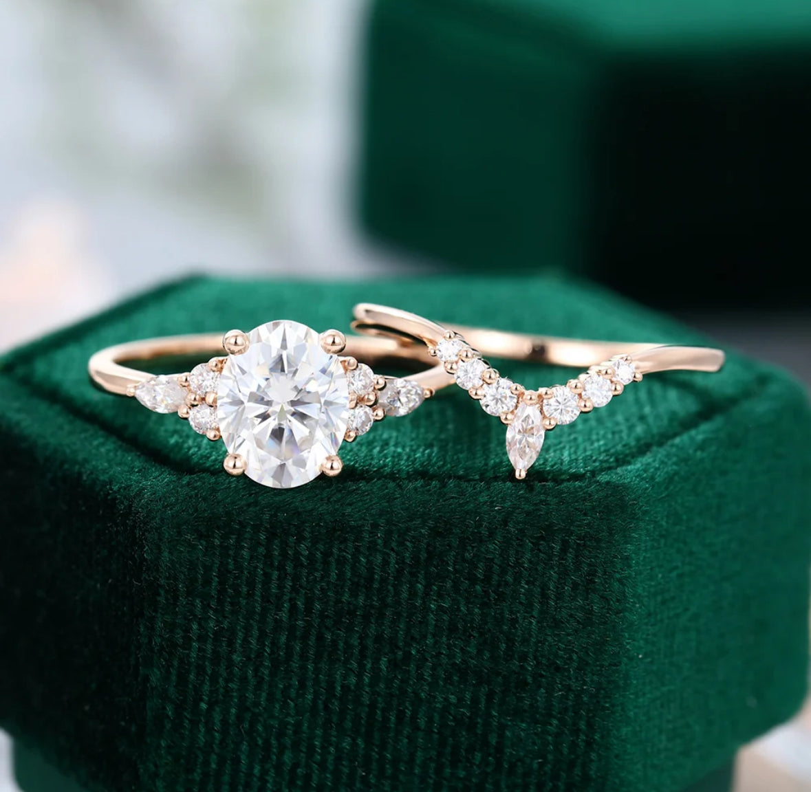 1.5 ct Oval Cut Diamond Bridal Ring Set 18k Gold For Women