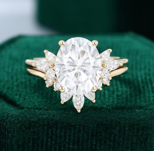 1.5 ct Oval Diamond Engagement Ring Set 18k Gold