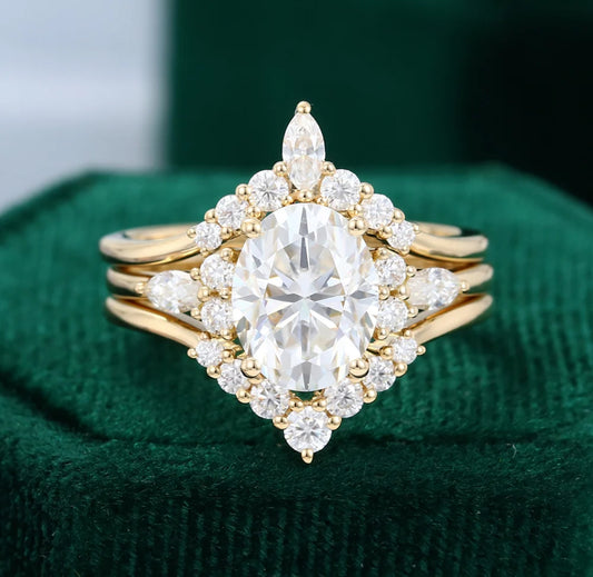 1.5 ct 3 Pieces Oval Cut Diamond Engagement Ring Set 18k Gold