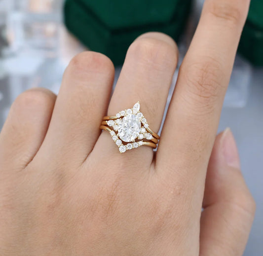 1.5 ct 3 Pieces Oval Cut Diamond Engagement Ring Set 18k Gold