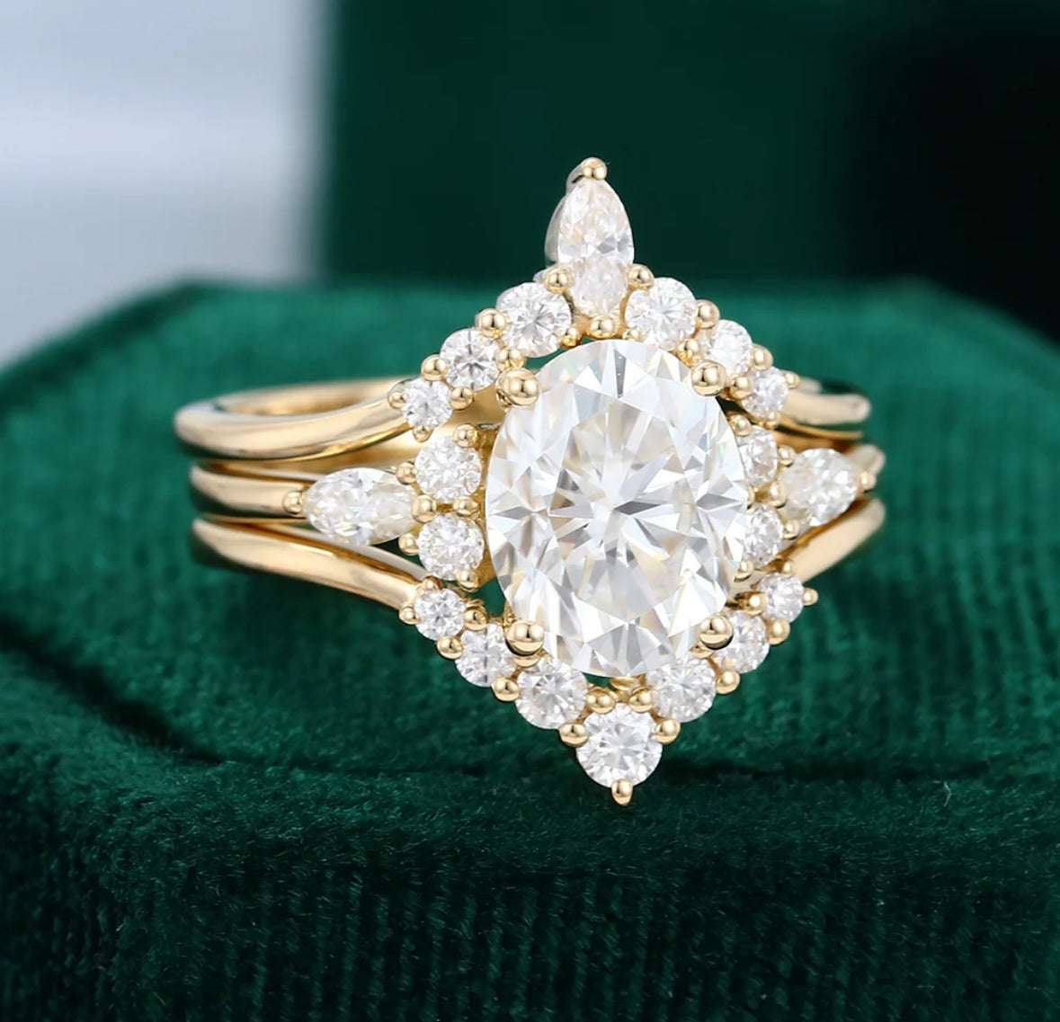1.5 ct 3 Pieces Oval Cut Diamond Engagement Ring Set 18k Gold