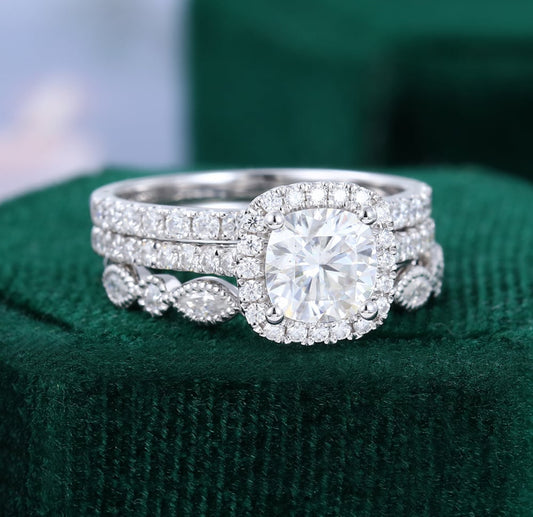 1.5 ct 3PCS Cushion Cut Diamond Engagement Ring Set Half Eternity Ring Set 18k Gold