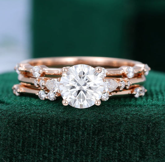 1.5 ct 3PCS Unique Diamond Engagement Ring Set 18k Gold