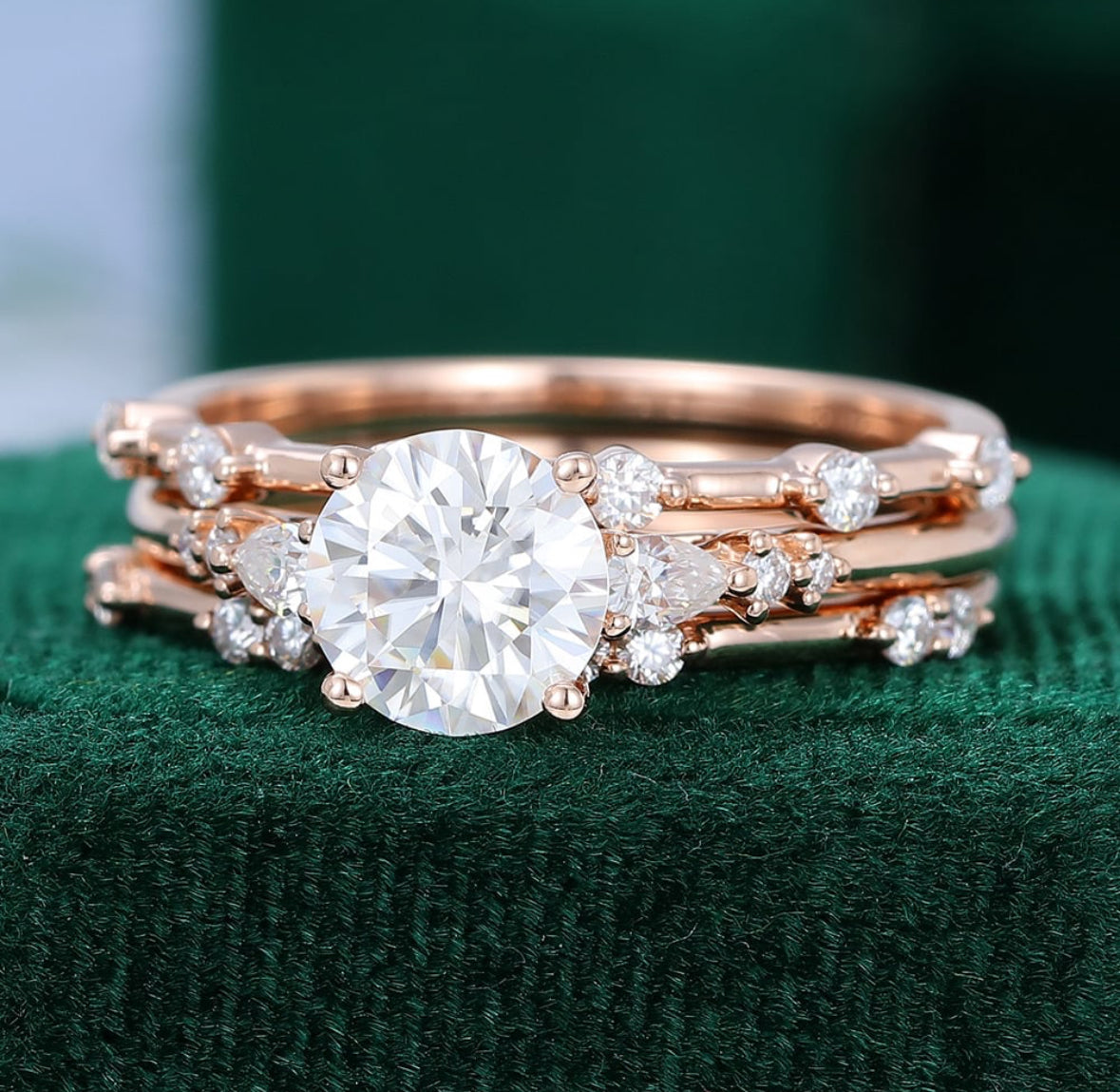 1.5 ct 3PCS Unique Diamond Engagement Ring Set 18k Gold