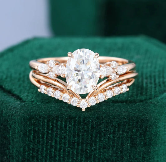 1.5 ct Oval Cut Diamond Bridal Ring Set 18k Gold Side Stone Engagement Ring