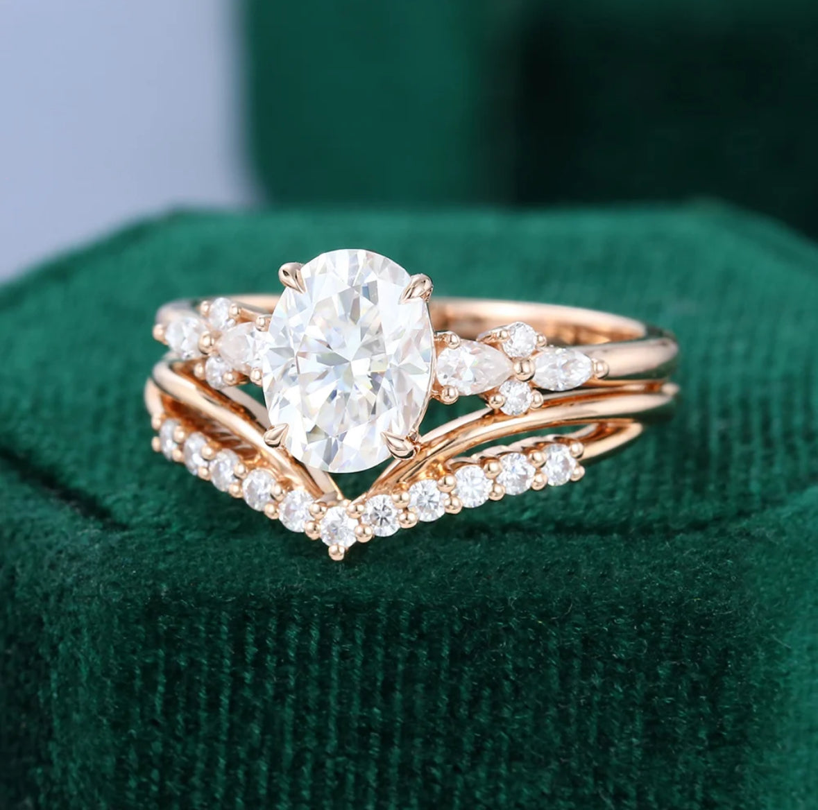 1.5 ct Oval Cut Diamond Bridal Ring Set 18k Gold Side Stone Engagement Ring