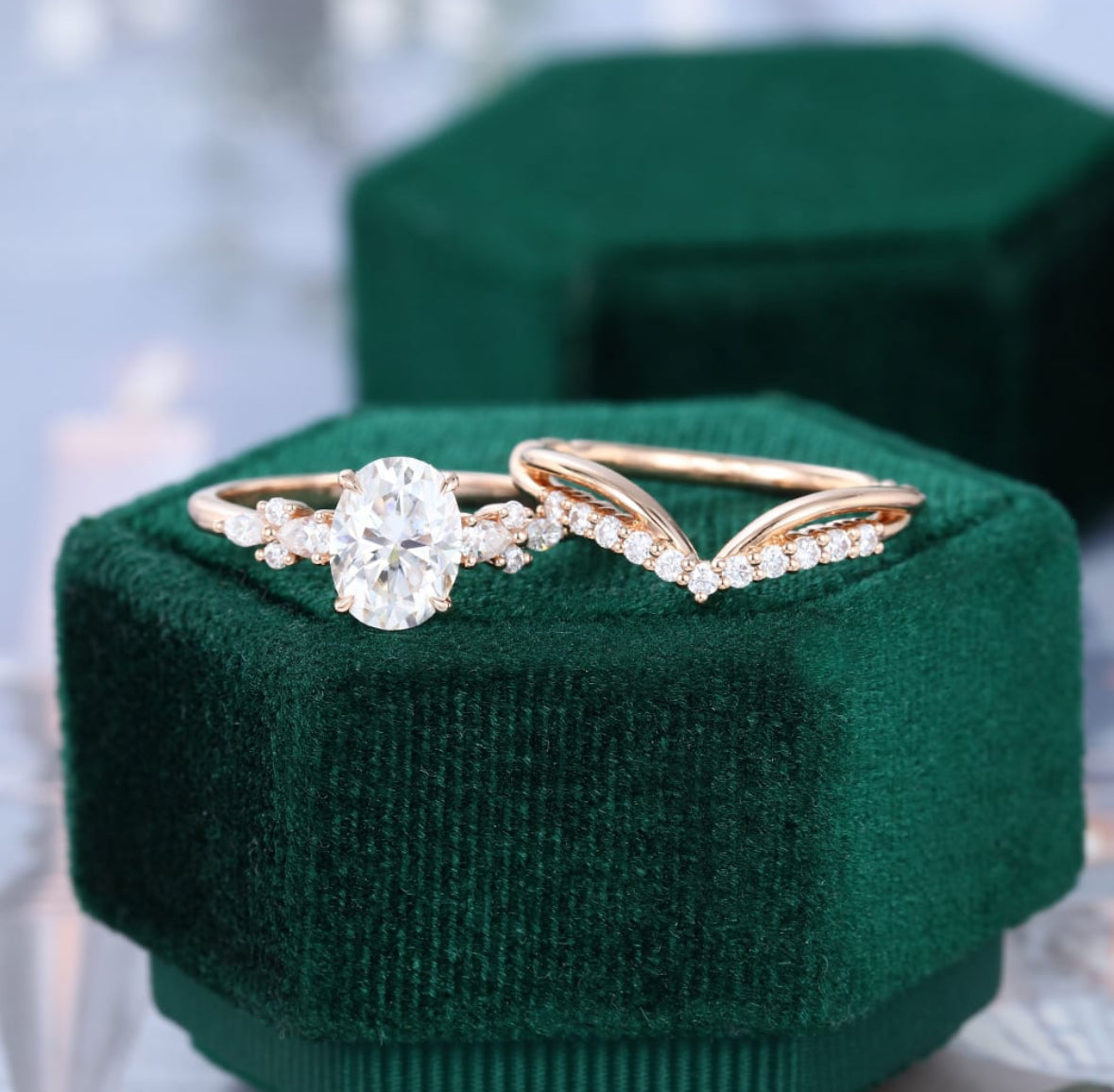 1.5 ct Oval Cut Diamond Bridal Ring Set 18k Gold Side Stone Engagement Ring