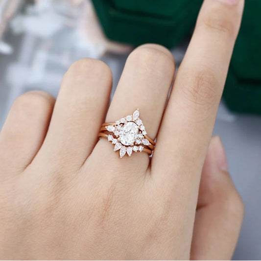 1.5 ct 3 Piece Oval Cut Diamond Engagement Ring Set 18k Gold