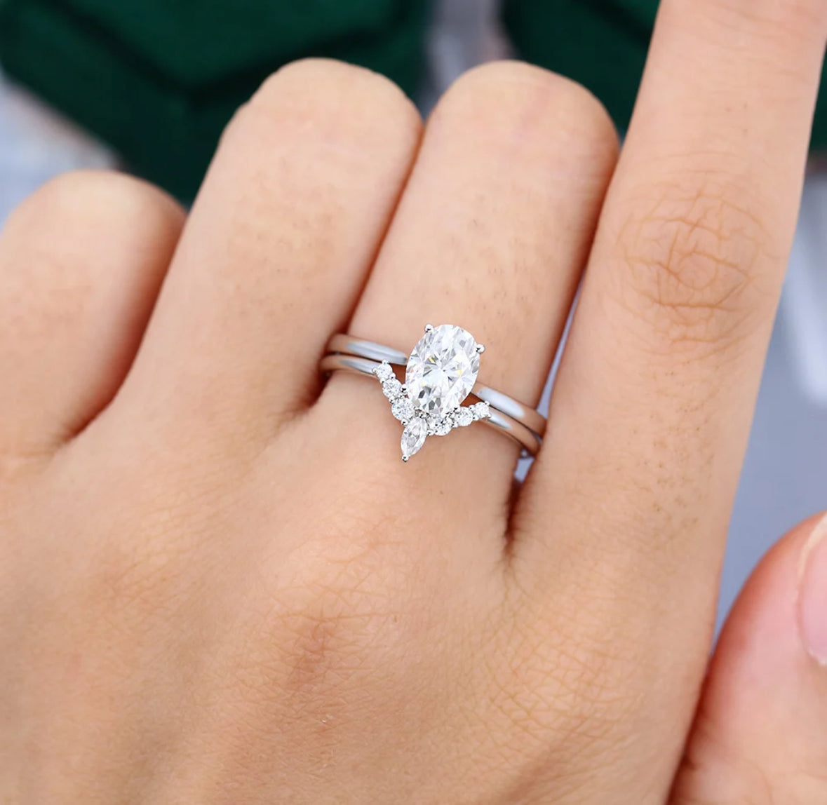 1.5ct Oval Cut Solitaire Diamond Engagement Ring Set In 18k White Gold