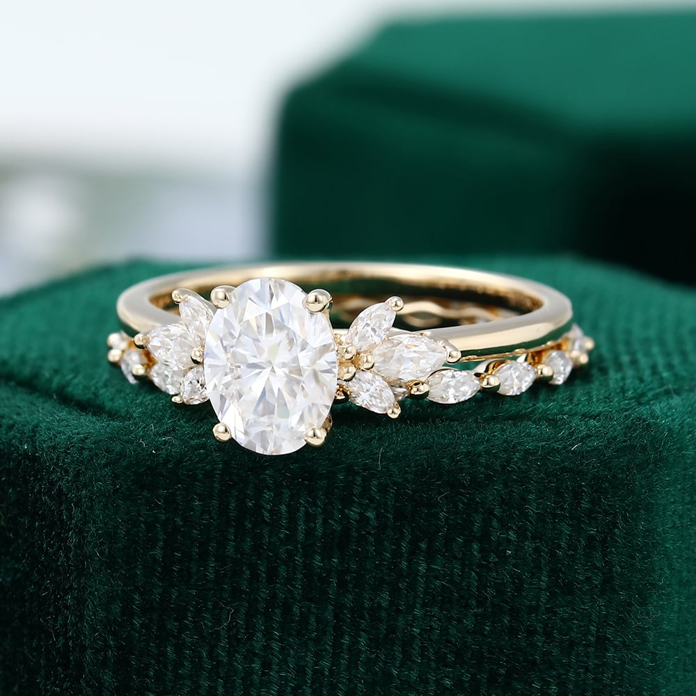 1.5 ct Yellow Gold Oval Diamond Wedding Set 18k Gold Full Eternity Bridal Ring