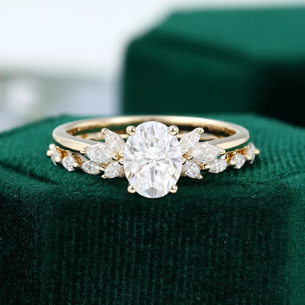 1.5 ct Yellow Gold Oval Diamond Wedding Set 18k Gold Full Eternity Bridal Ring