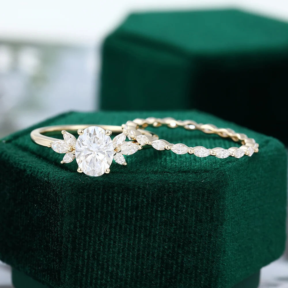 1.5 ct Yellow Gold Oval Diamond Wedding Set 18k Gold Full Eternity Bridal Ring