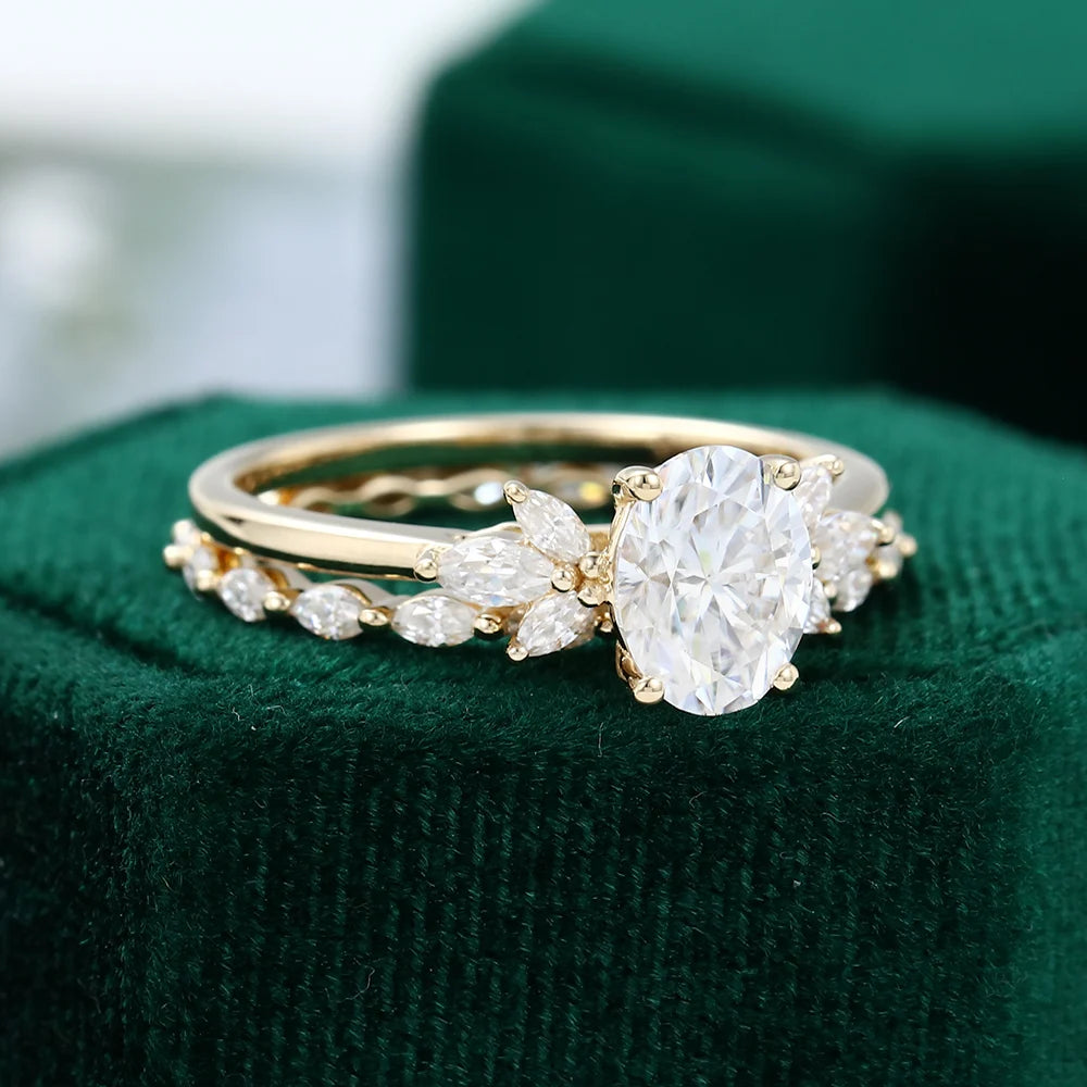 1.5 ct Yellow Gold Oval Diamond Wedding Set 18k Gold Full Eternity Bridal Ring