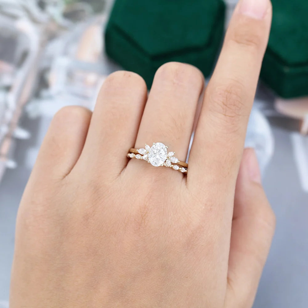 1.5 ct Yellow Gold Oval Diamond Wedding Set 18k Gold Full Eternity Bridal Ring