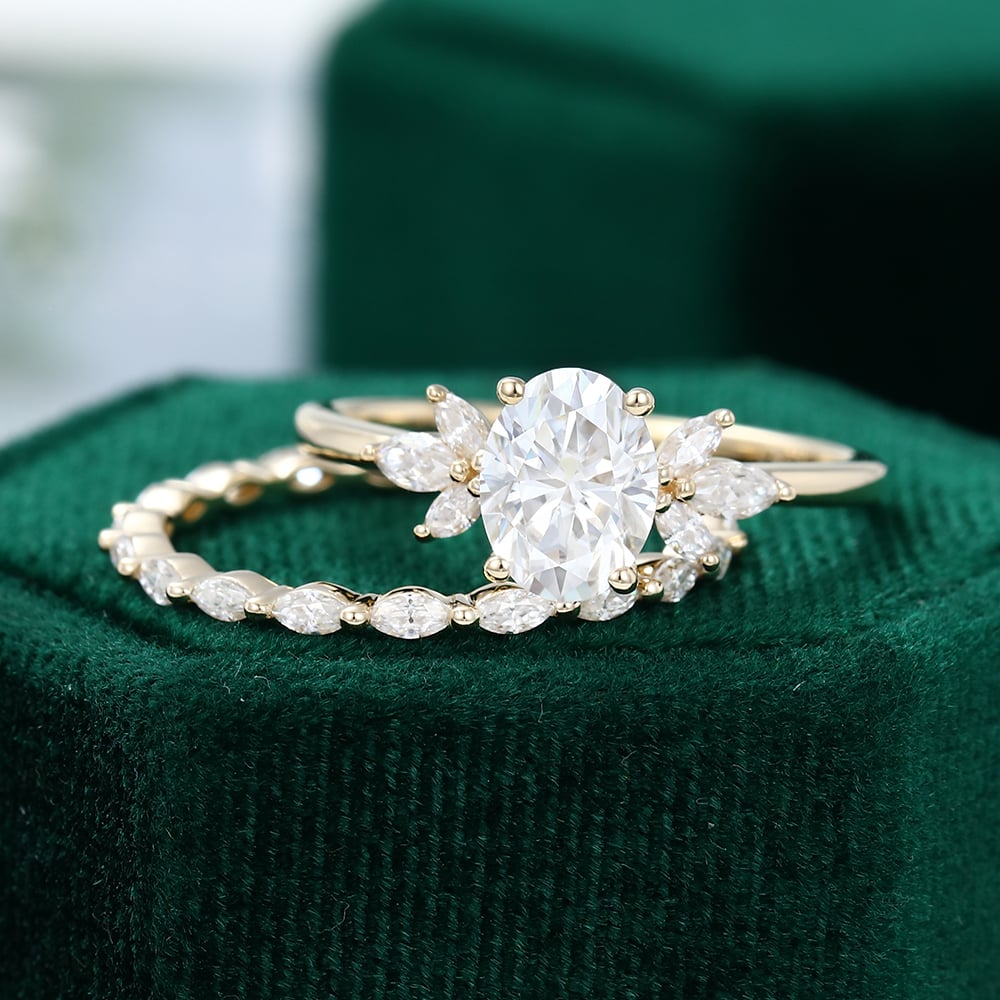 1.5 ct Yellow Gold Oval Diamond Wedding Set 18k Gold Full Eternity Bridal Ring