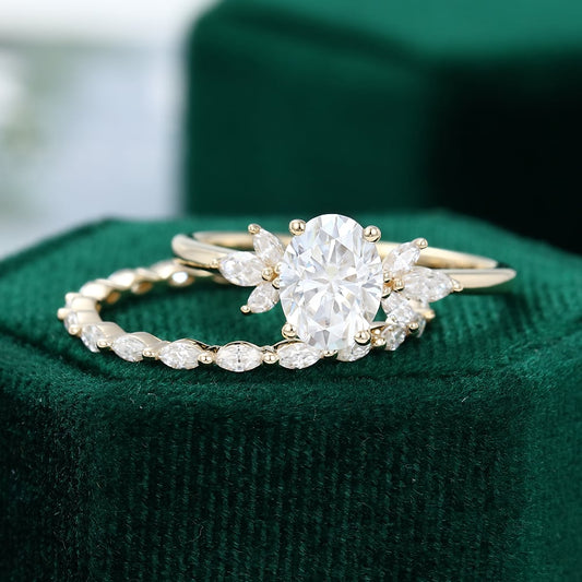1.5 ct Yellow Gold Oval Diamond Wedding Set 18k Gold Full Eternity Bridal Ring