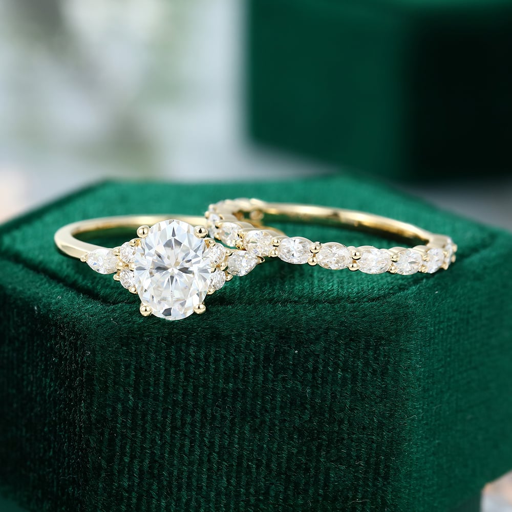 1.5 ct Oval Cut Diamond Matching Ring Set 18k Gold With 3/4 Eternity Wedding Band