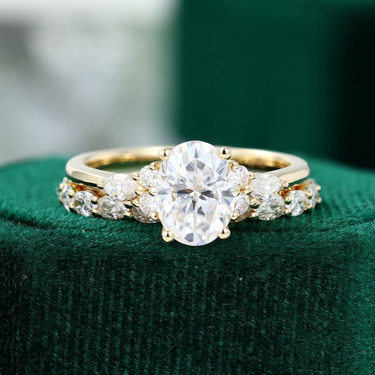 1.5 ct Oval Cut Diamond Matching Ring Set 18k Gold With 3/4 Eternity Wedding Band