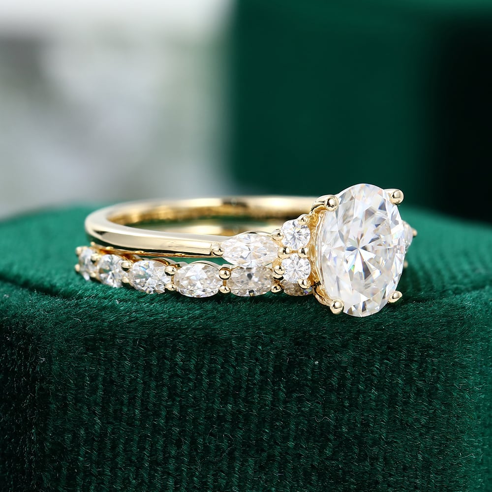 1.5 ct Oval Cut Diamond Matching Ring Set 18k Gold With 3/4 Eternity Wedding Band