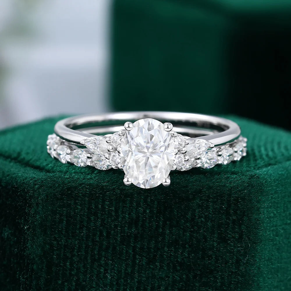 1.5 ct Oval Cut Diamond Matching Ring Set 18k Gold With 3/4 Eternity Wedding Band