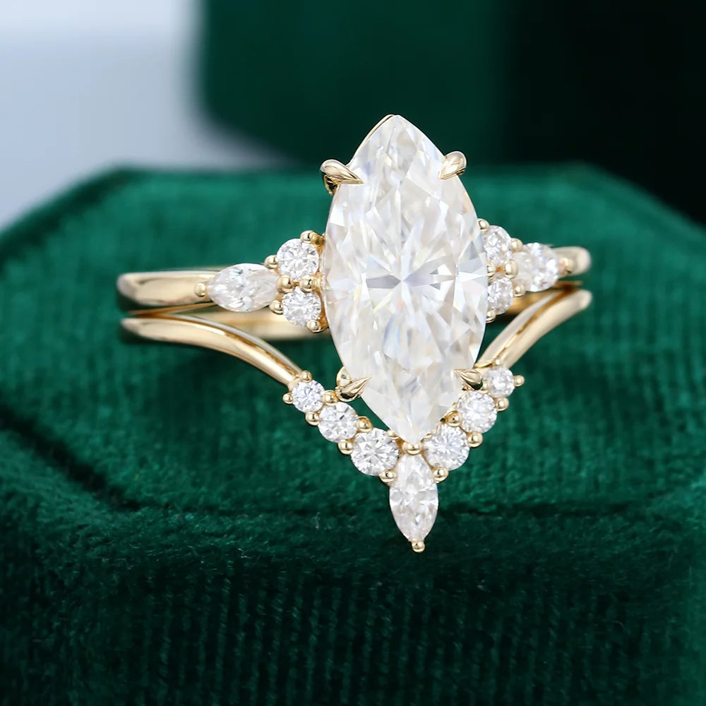 1.5 ct Yellow Gold Marquise Diamond Engagement Ring Set 18k Gold