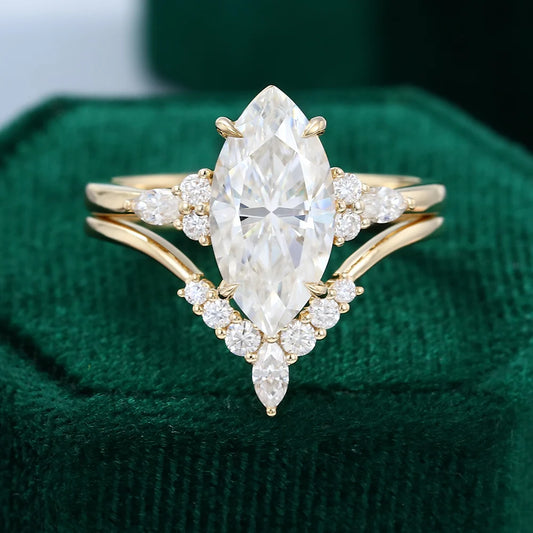 1.5 ct Yellow Gold Marquise Diamond Engagement Ring Set 18k Gold