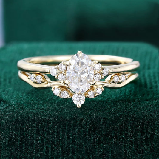 1.5 ct Oval Cut Diamond Bridal Ring Set 18k Gold Dainty Engagement Ring Set