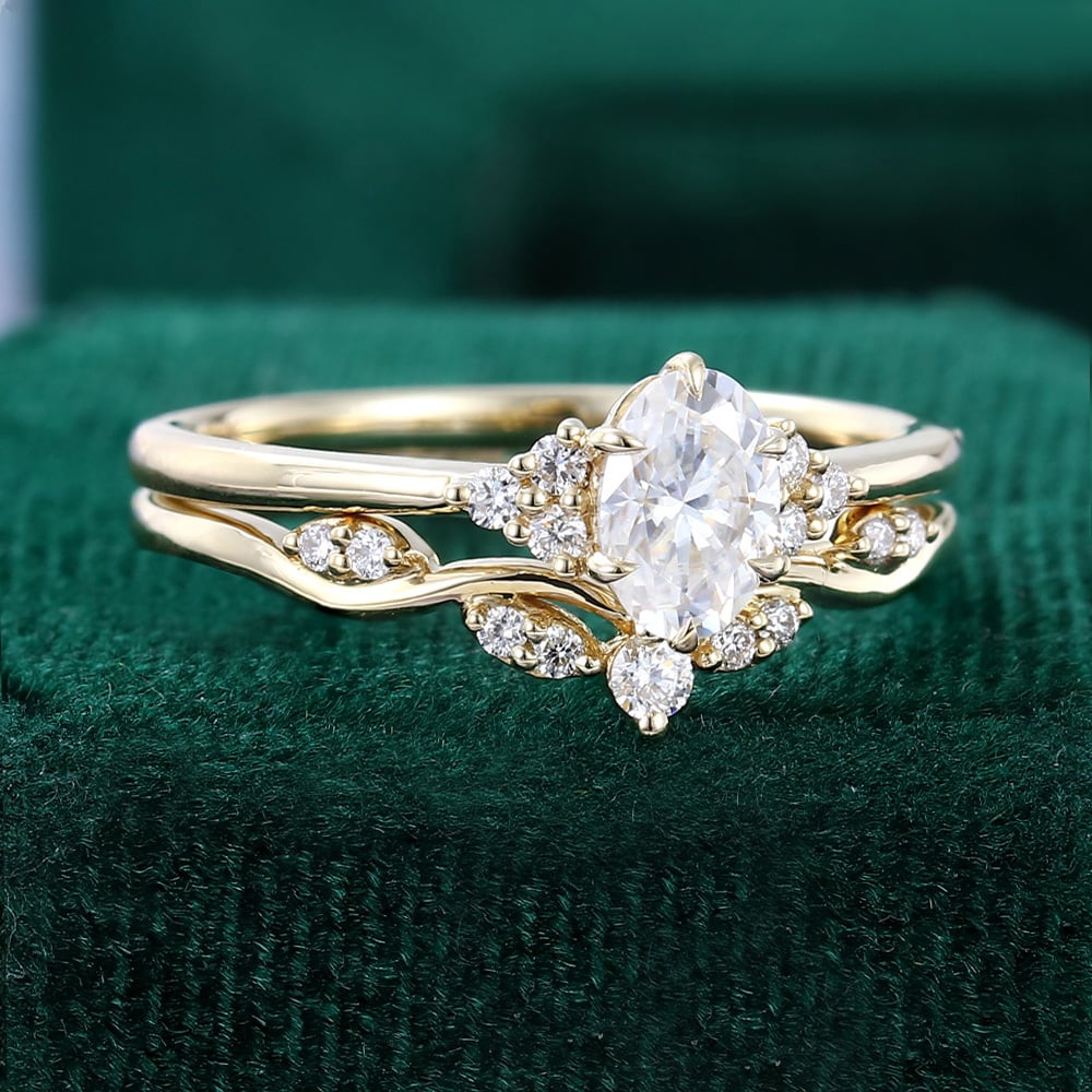 1.5 ct Oval Cut Diamond Bridal Ring Set 18k Gold Dainty Engagement Ring Set