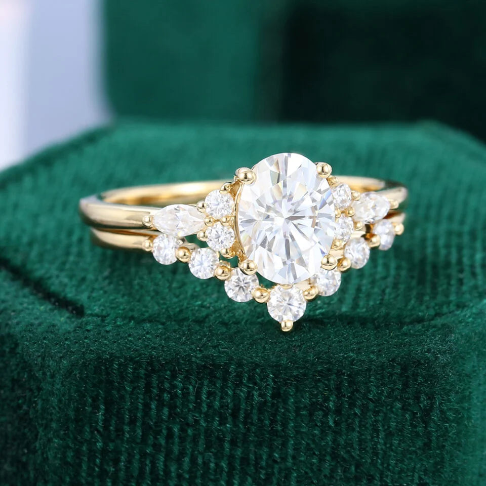 1.5 ct Oval Cut Diamond Bridal Ring Set 18k Gold Side Stones Engagement Ring