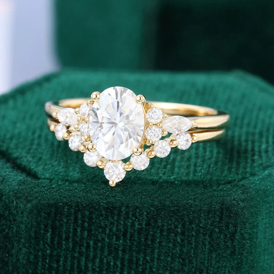 1.5 ct Oval Cut Diamond Bridal Ring Set 18k Gold Side Stones Engagement Ring