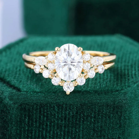 1.5 ct Oval Cut Diamond Bridal Ring Set 18k Gold Side Stones Engagement Ring